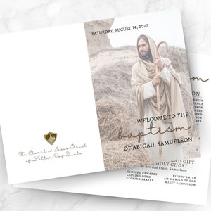 This lds baptism program is 2 sided and allows you to easily edit and personalize for your lds baptism for a girl, boy or multiple children.