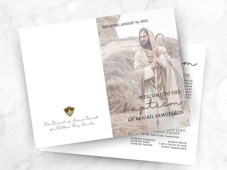 This lds baptism program is 2 sided and allows you to easily edit and personalize for your lds baptism for a girl, boy or multiple children.