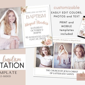 LDS Baptism Invitation Girl, LDS Baptism Invitation, Baptism Invitation Instant Download, LDS Baptism Invitation, Editable Template Invite