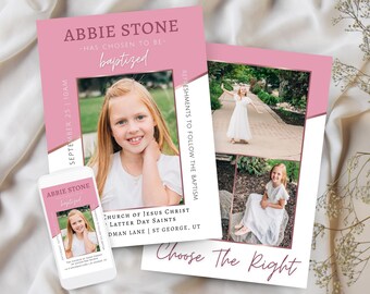 LDS Baptism Invitation | LDS Baptism Invitation Girl | Baptism Invitation Instant Download | LDS Baptism Announcement | Editable Invite