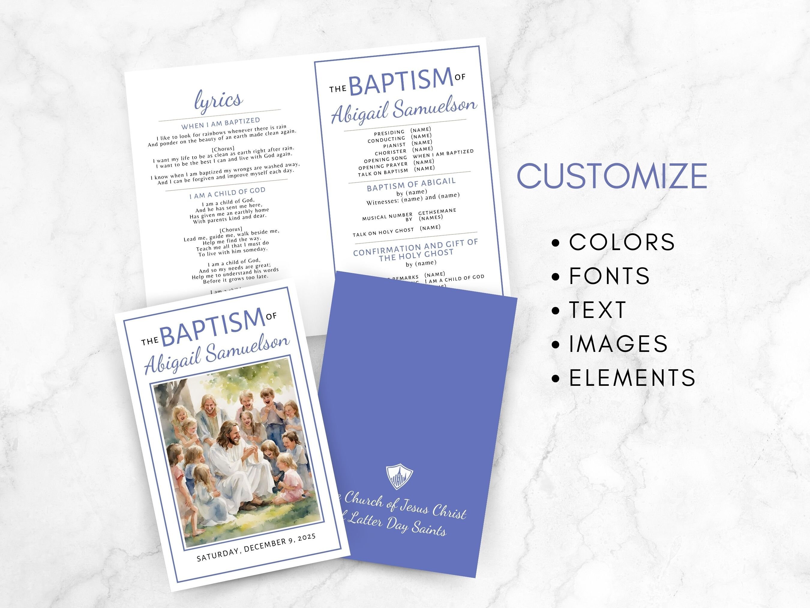 LDS Baptism Program, Customizable Template, Easy to Edit Canva Download ...