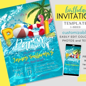 Pool Party Birthday Invitation | Birthday Party Invitation | Editable Invitation Template | Birthday Party Invite | Beach Birthday Editable