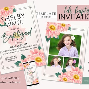 LDS Baptism Invitation, LDS baptism invitation girl, LDS Baptism Invite, Photo Invitation Instant Download, Editable Invitation Template
