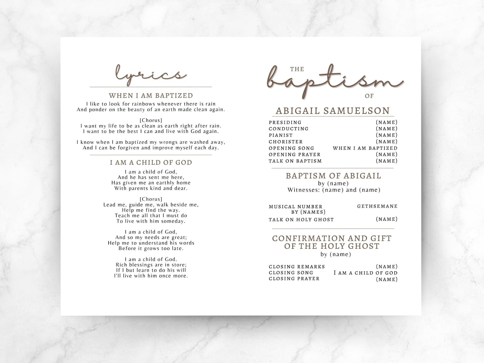 LDS Baptism Program, Customizable Template, Easy to Edit Canva Download ...