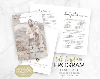 LDS Taufeprogramm, anpassbare Vorlage, einfach zu bearbeiten Canva Download, Taufeprogramm für Mädchen oder Jungen, großartig, um Acht zu sein