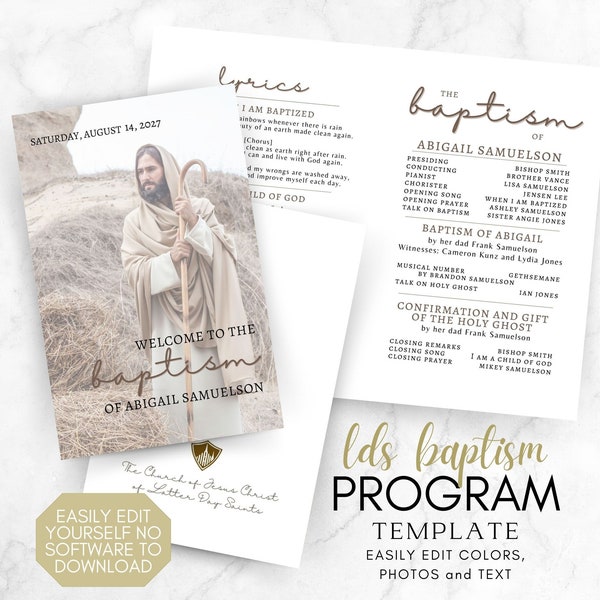 LDS Baptism Program, Customizable Template, Easy to Edit Canva Download, Girl or Boy Baptism Program, Great to Be Eight