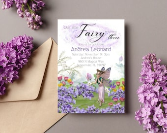 Convite de aniversário de fada, convite de primeiro aniversário de fada, modelo Canva editável para impressão, download instantâneo, festa de aniversário de menina