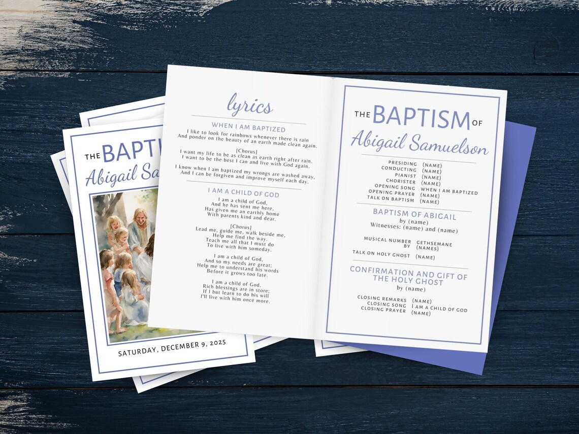 Simple Baptism Program LDS Baptism Program, Customizable Template, Easy to Edit Canva Download ...