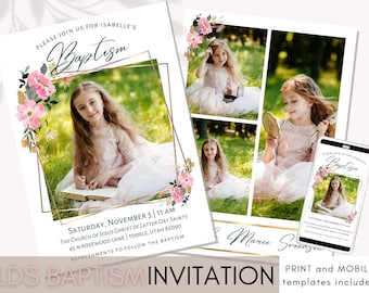 Invitación de bautismo SUD para niñas, personalizable y fácil de editar con Canva, descarga instantánea, floral elegante, elija el correcto