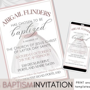 LDS Baptism Invitation Girl, LDS Baptism Invitation, Baptism Invitation Instant Download, Editable One Sided Elegant No Photo Baptism Invite