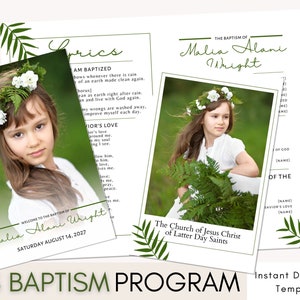 Plantilla del programa de bautismo SUD, programa de bautismo de niña o niño, descarga instantánea de Canva personalizable y fácil de editar, ideal para ser ocho