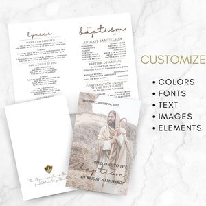 The LDS Baptism Program is an instant download and easily customizable for your child's big day. You can edit colors, fonts, text, images and elements.