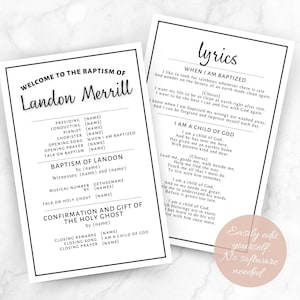 LDS Baptism Program, Baptism Program, LDS baptism, LDS Baptism Program Girl Boy, lds Baptism Invitation