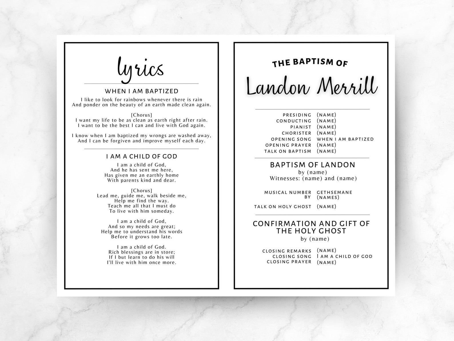 Simple Baptism Program Customizable LDS Baptism Program Template, Easy to Edit Canva Download ...