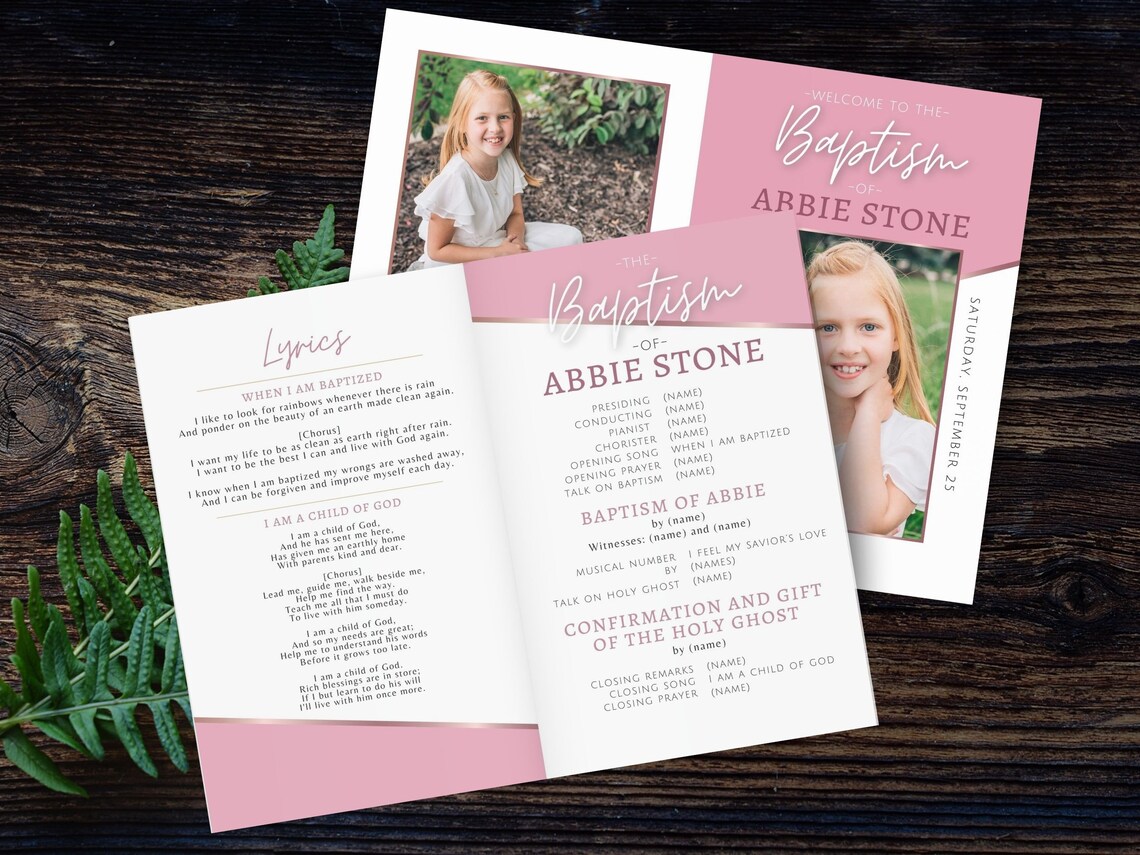 Simple Baptism Program LDS Baptism Program Template, Easy to Edit Canva Download, Girl Boy ...