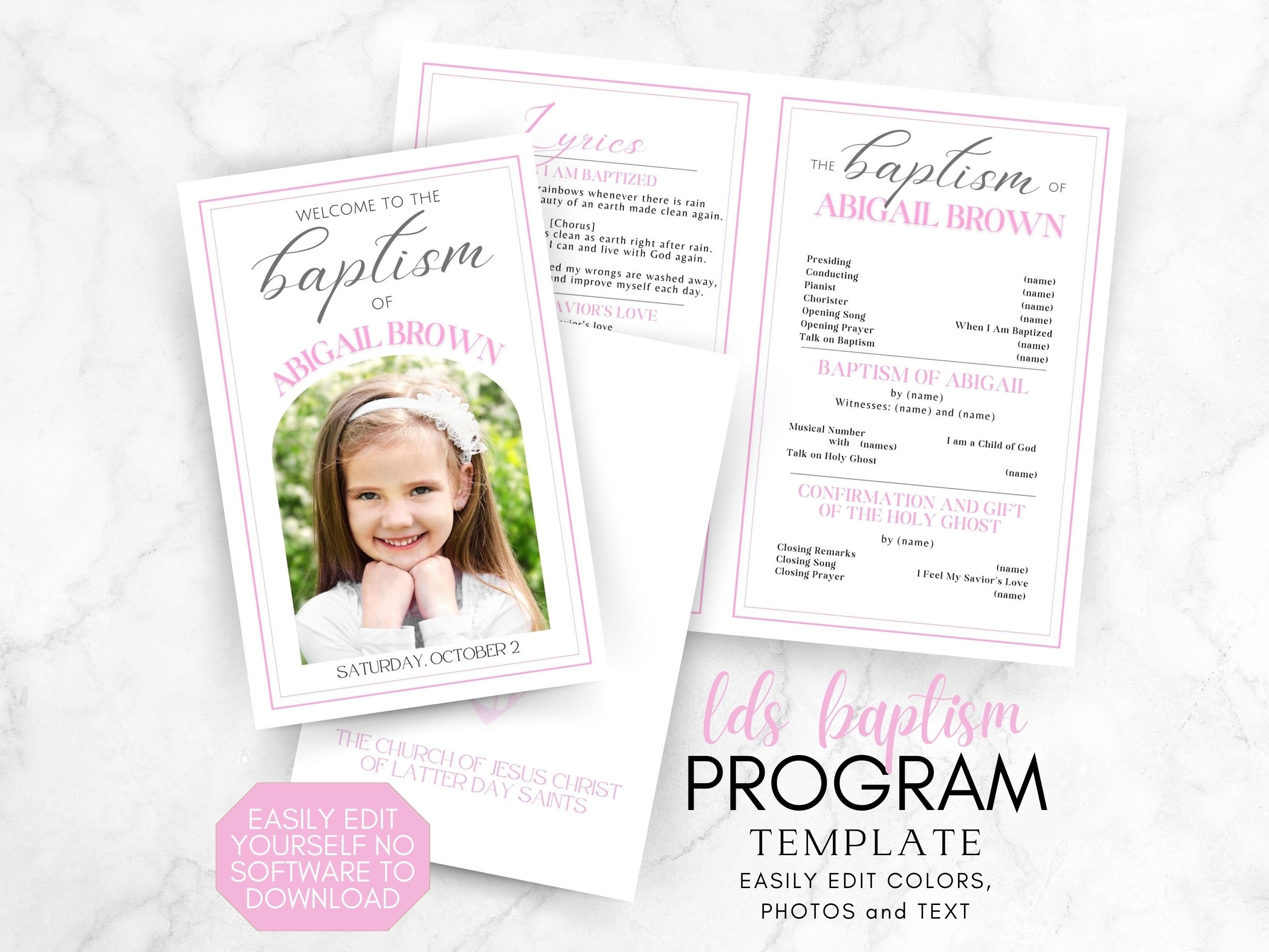 Simple Baptism Program LDS Baptism Program, Customizable Template, Easy to Edit Canva Download ...