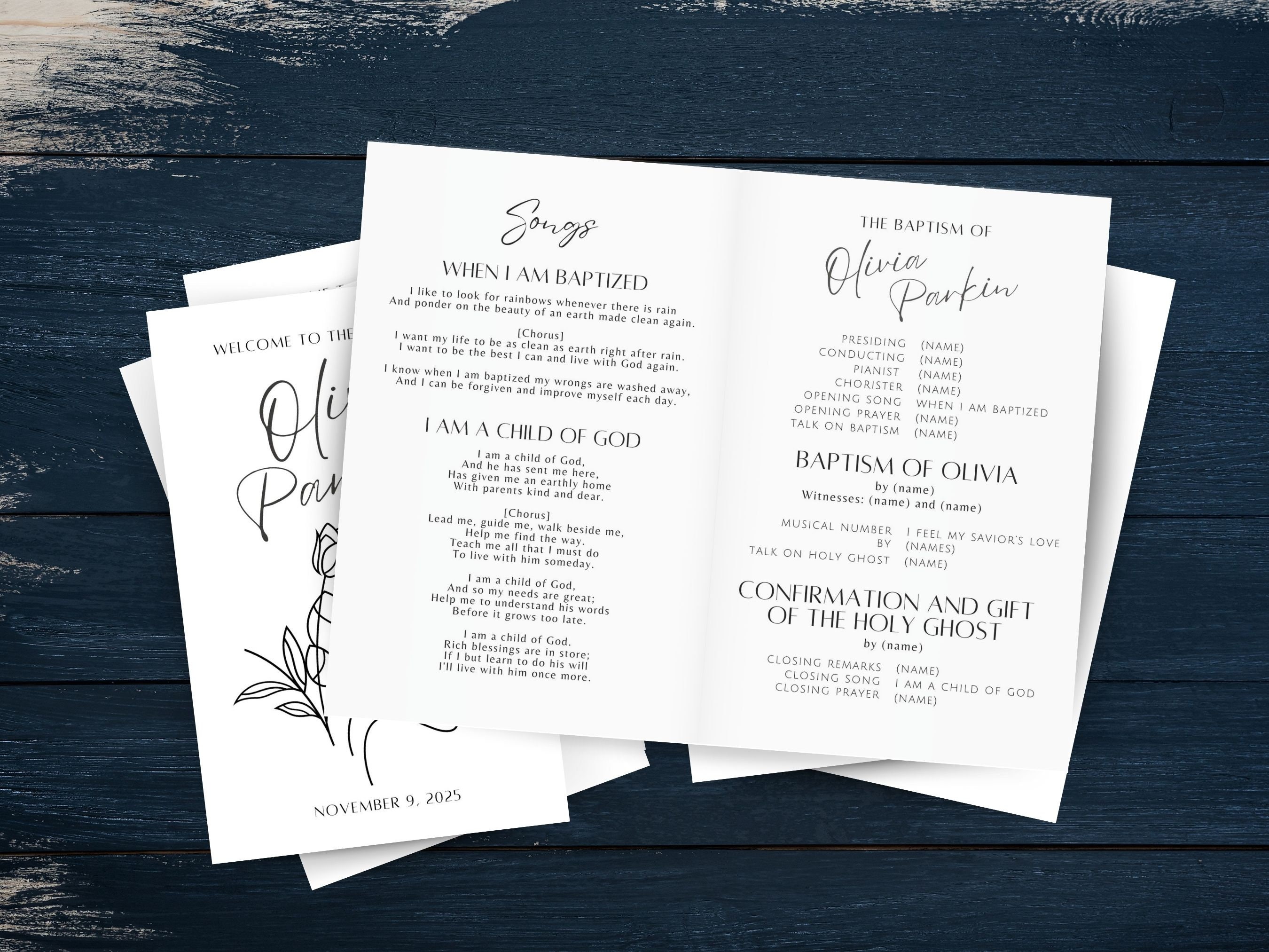 Simple Baptism Program Customizable LDS Baptism Program Template, Easy to Edit Canva Download ...