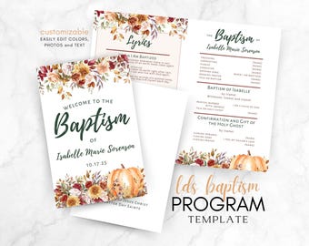 LDS Baptism Program, Customizable Template, Easy to Edit Canva Download, Autumn Baptism Program, Great to Be Eight, Baptism Program