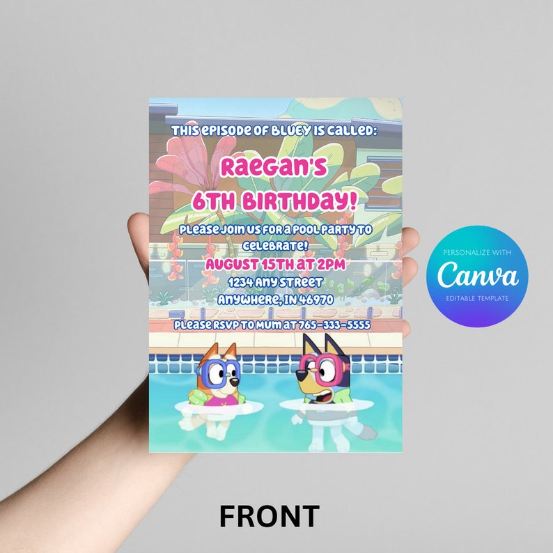 Bluey Pool Party Birthday Invitation instant / Digital Etsy