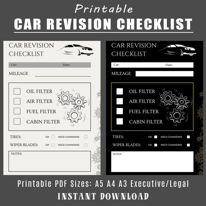 PDF Printable Vehicle Revision Checklist EDITABLE Revision - Etsy