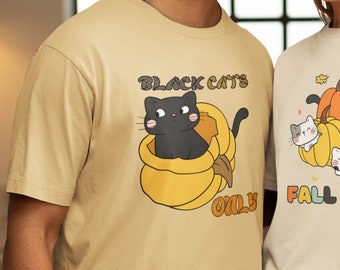 Black Cats Only T-shirt - Fall Shirt - Pumpkin & Cat Tee