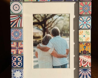 5x7 Handcrafted Mosaic Picture Frame with Colorful Mandala Tiles