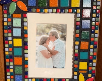 5x7 Multicolored Mosaic Picture Frame - Vibrant Red, Blue, Green, Orange Colors