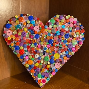 Button Art Heart: Mixed Buttons on MDF - Whimsical Gift