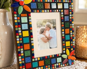 5x7 Multicolored Mosaic Picture Frame - Vibrant Red, Blue, Green, Orange Colors