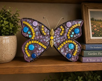 Mosaic Butterfly: Yellow, Blue, and Purple wall art