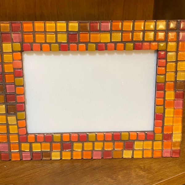 oranges browns and reds 4x6 mosaic picture frame dark grout