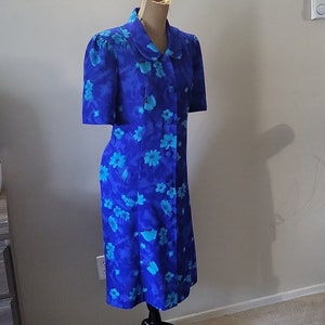 Vintage 90s dress, vintage blue tropical floral dress, button down shirt dress, y2k dress, vintage medium size dress, vintage gift for her