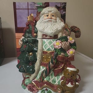 Festive Design Colorful Hand Painted Ceramic Santa Claus cookie jar 13 inches , Christmas unique cookie jars, Christmas cannisters