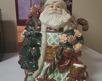 Barattolo per biscotti di Babbo Natale in ceramica dipinta a mano con design festivo da 13 pollici, barattoli per biscotti unici di Natale, contenitori di Natale
