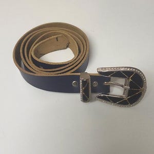 Vintage blue   Genuine Leather Belt with a gorgeous buckle size Large