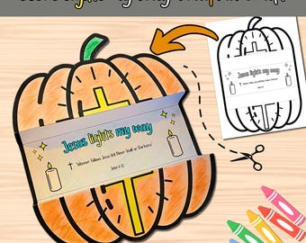 Jesus Lights My Way Pumpkin Craft – Christian Fall Activity for Kids, Printable Bible Verse Coloring Page, Sunday School or Homeschool Art
