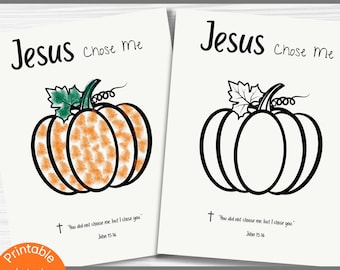 Jesus Chose Me Craft - Christian Pumpkin Activity, Bible Verse Fingerprint Craft, Sunday School Printable, Faith Pumpkin Art