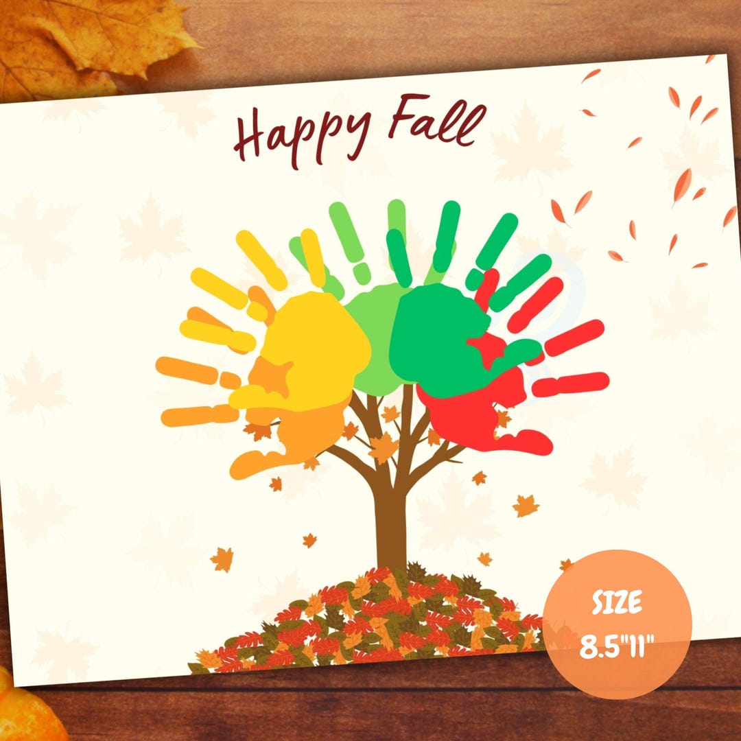 Happy Fall Handprint Craft - Printable Autumn Tree Art for Kids, DIY ...