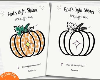 God’s Light Shines Through Me Craft - Christian Pumpkin Activity, Sunday School Bible Verse Printable, Fall Kids Church Craft, Bible Craft