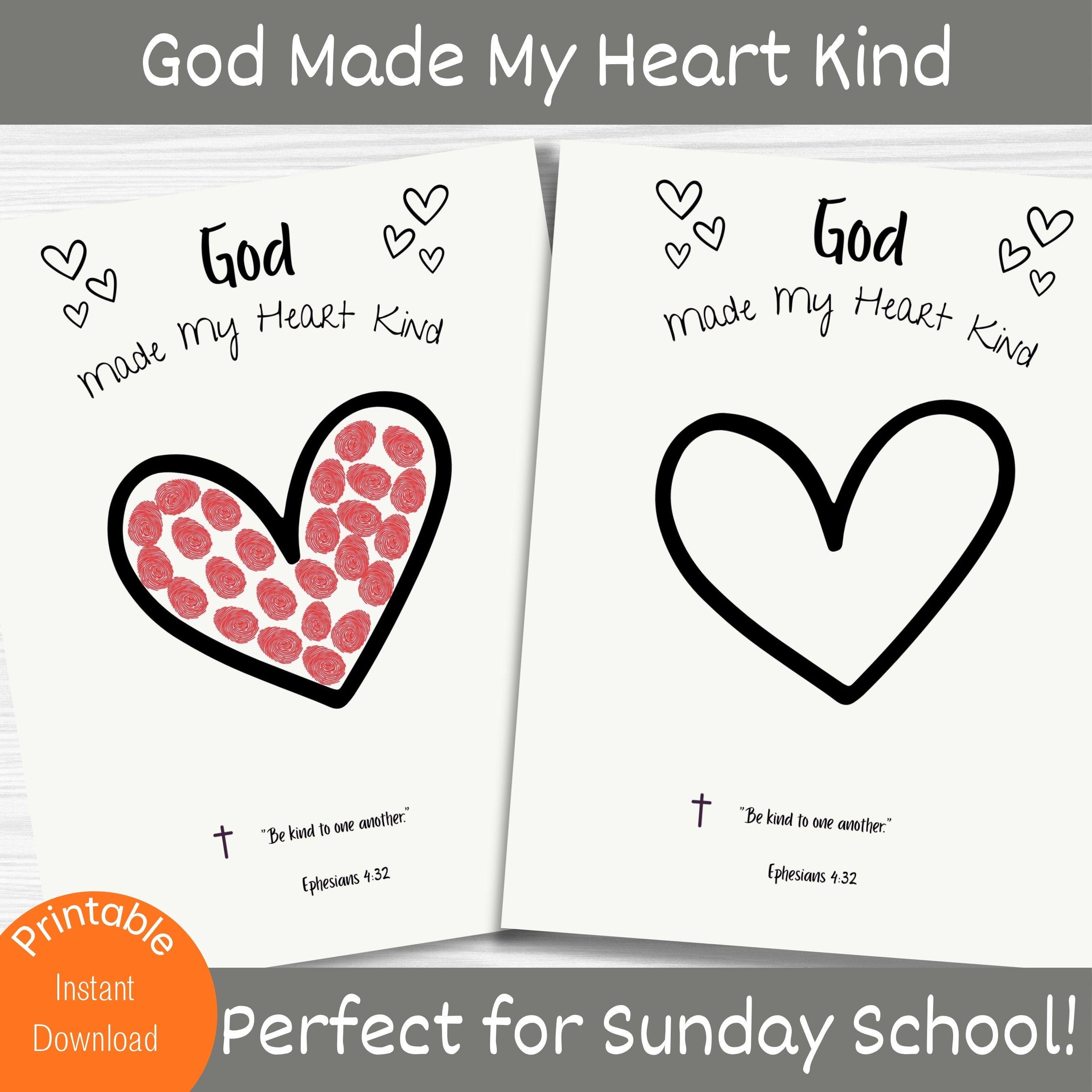 God Made My Heart Kind Craft - Christian Kids Activity, Sunday School Bible  Verse Printable, Fall Kids Church Craft, Bible Craft, image size:2688x2688