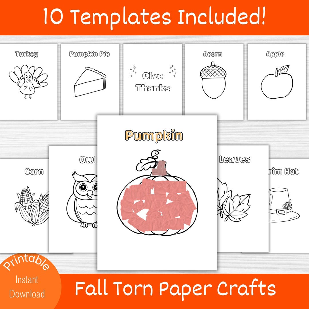 Fall Torn Paper Crafts for Kids | Thanksgiving Art Printable | Turkey ...