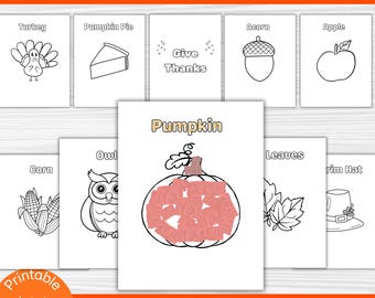 Artisanat d'automne en papier déchiré pour les enfants | Thanksgiving Art imprimable | dinde, citrouilles, modèles de feuilles | Activité préscolaire en classe