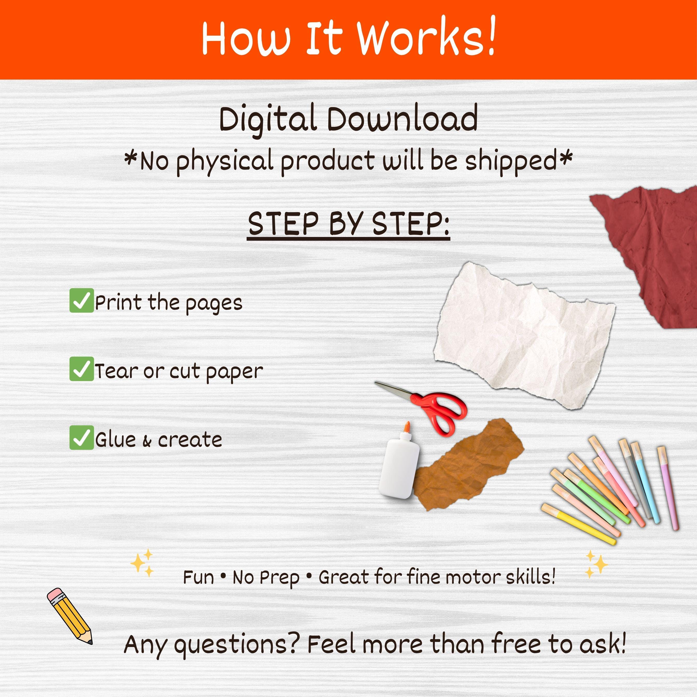 Fall Torn Paper Crafts for Kids | Thanksgiving Art Printable | Turkey ...