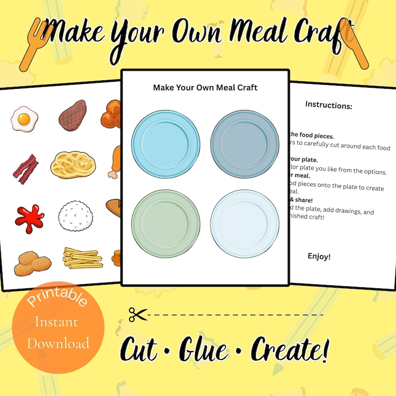 Make Your Own Meal Craft – Kids Cut & Paste Food Activity, Printable ...