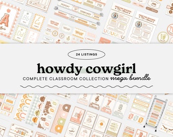 Editable Classroom Display Bundle, Howdy Cowgirl Class Decor Collection, Printable Canva Templates, Teacher Organisation, Digital Download