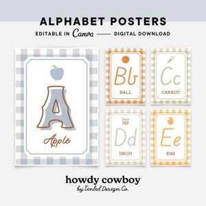 Printable Alphabet Posters, Classroom Display, Editable Canva Class Decor, Western Theme Bulletin Board, Teacher Templates, Digital Download
