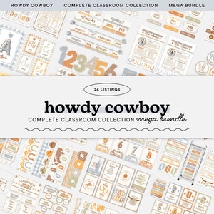 Western Classroom Decor Bundle, Editable Cowboy Theme Teacher Display Collection, Printable Canva Templates, Instant Download, Howdy Cowboy