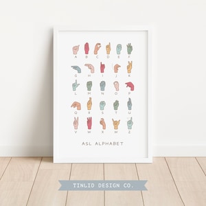 American Sign Language Alphabet Poster, Printable ASL Alphabet Wall Art, Rainbow Classroom Decor, Homeschool Decor, Digital Download
