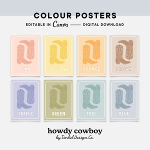 Printable Colour Posters, Classroom Display, Editable Canva Class Decor, Western Theme Bulletin Board, Teacher Templates, Digital Download