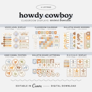 Editable Classroom Display Bundle, Howdy Cowboy Class Decor, Printable Canva Templates, Teacher Organisation Printables, Digital Download